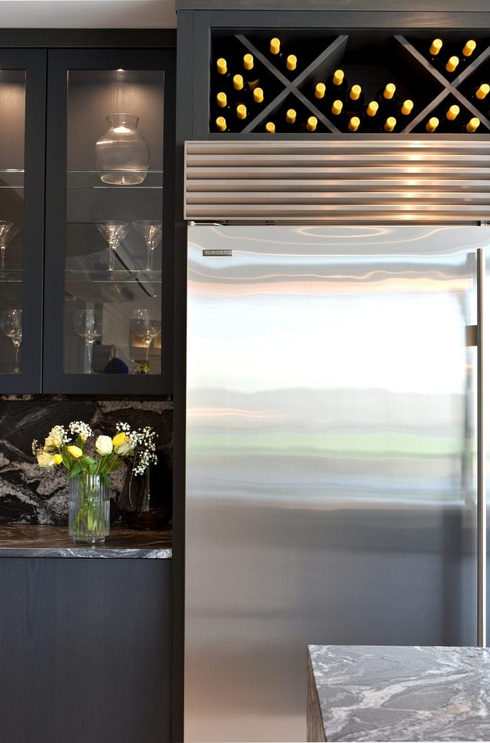 SubZero fridge integrated into a Cooks & Company kitchen.