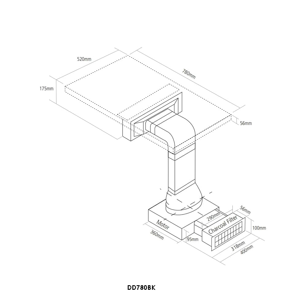 Caple DD780BK 78cm Black Glass Induction Downdraft Extractor Venting