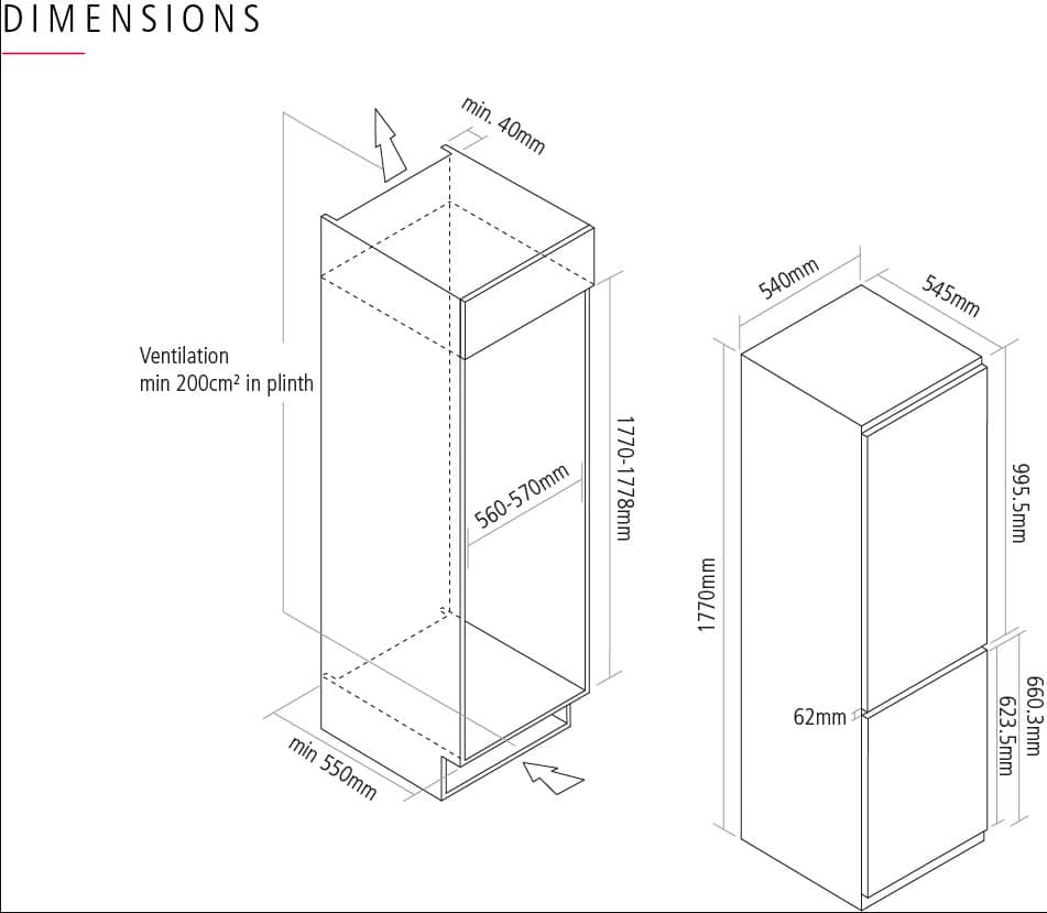 caple 70 30 fridge freezer